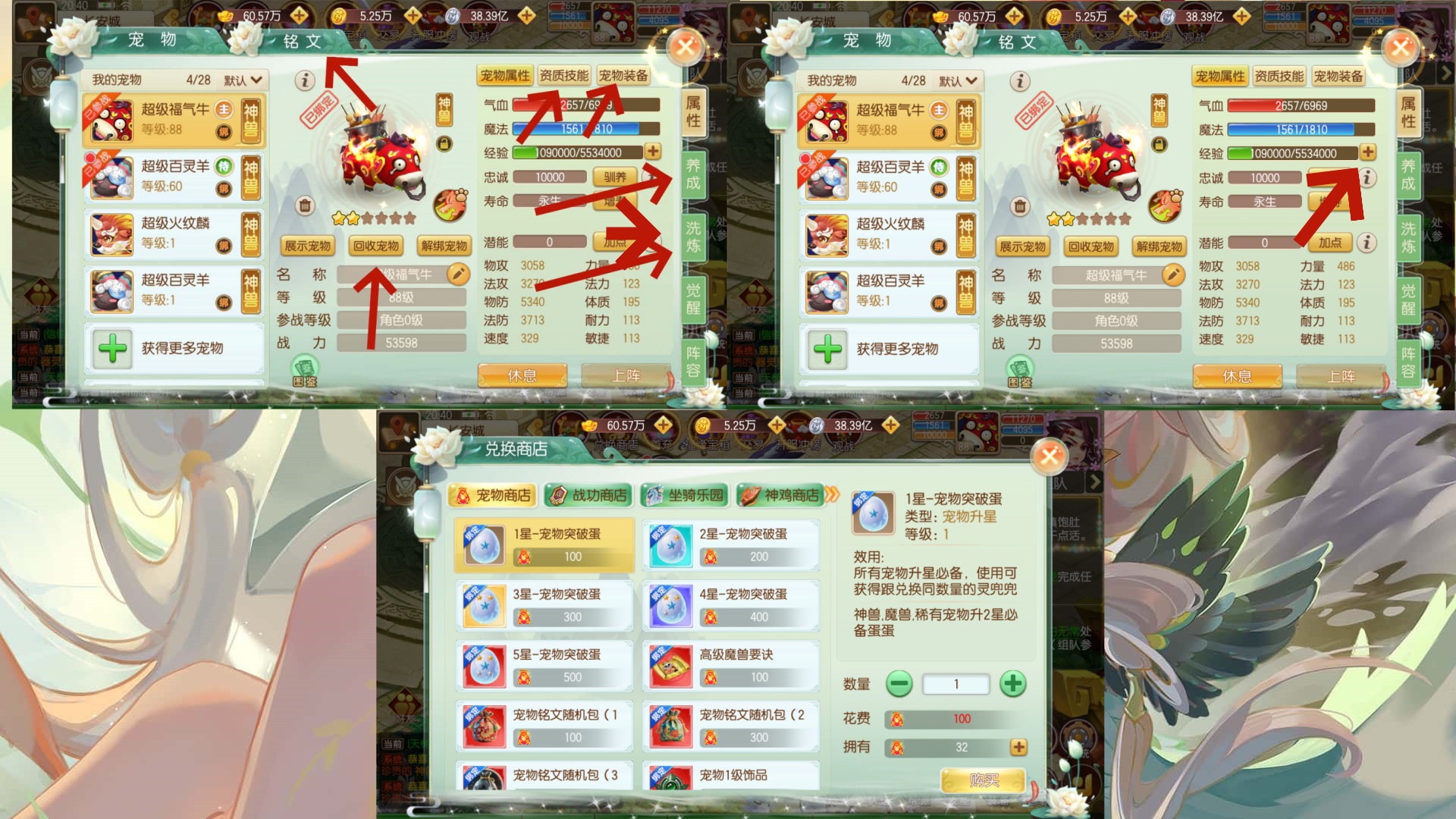 宠物培养界面示意图